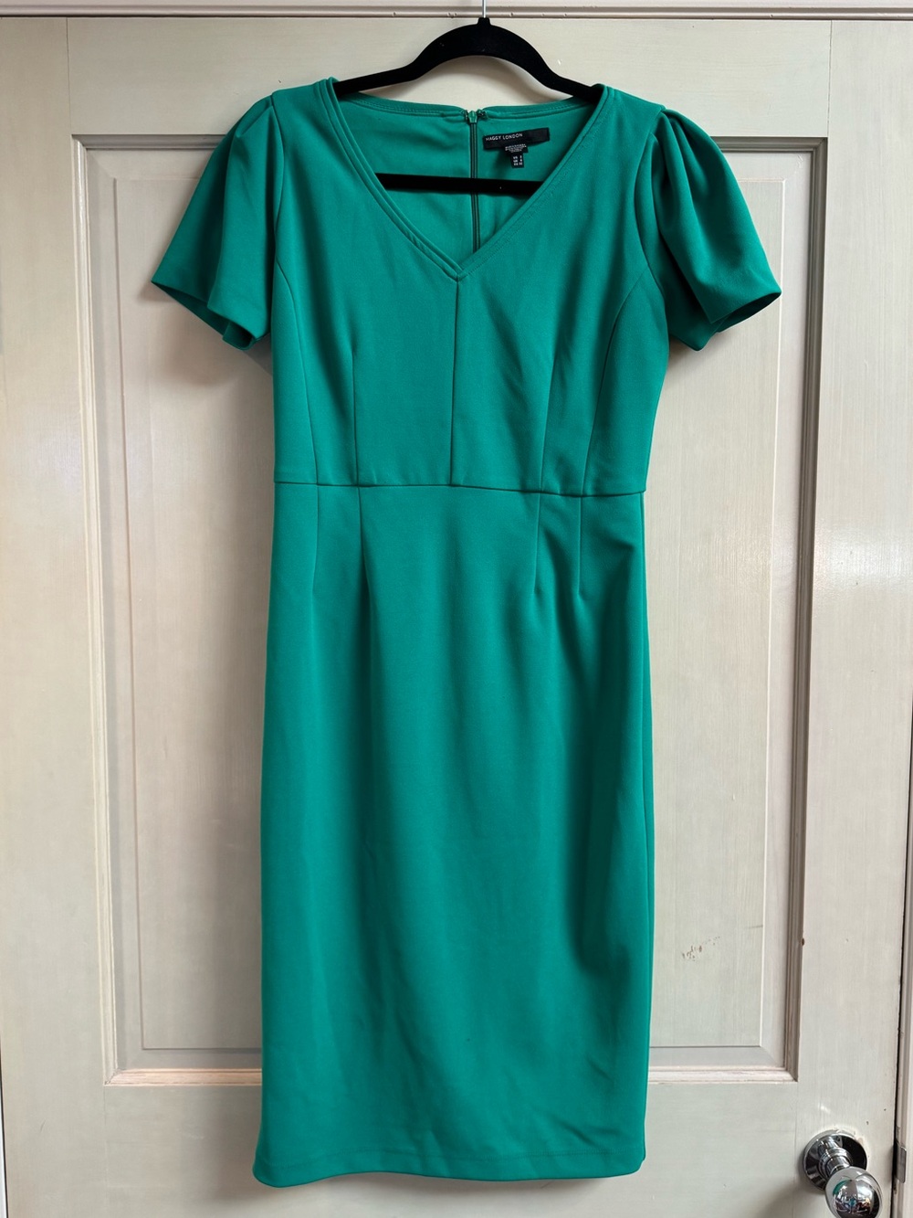Maggy London Green V-Neck Midi Sheath Dress